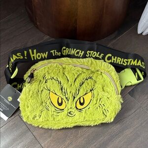 Grinch Furry Face Belt Bag,zip top,3 inner slash pockets,zip back,adjust strap